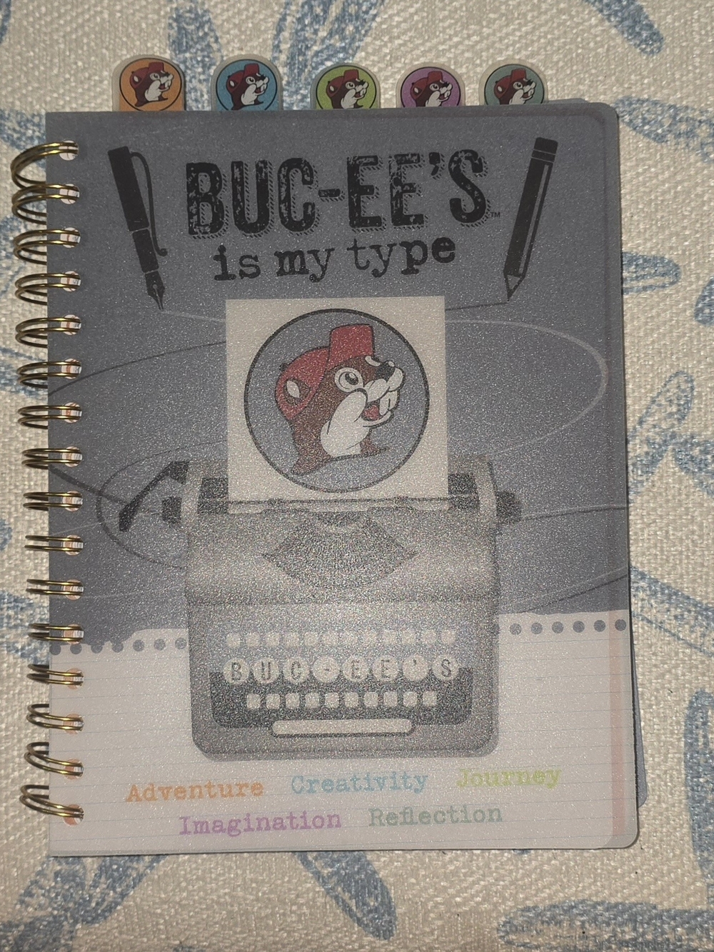 Buc-ee's Spiral Notebook — Gray Cover with Typewriter Graphic